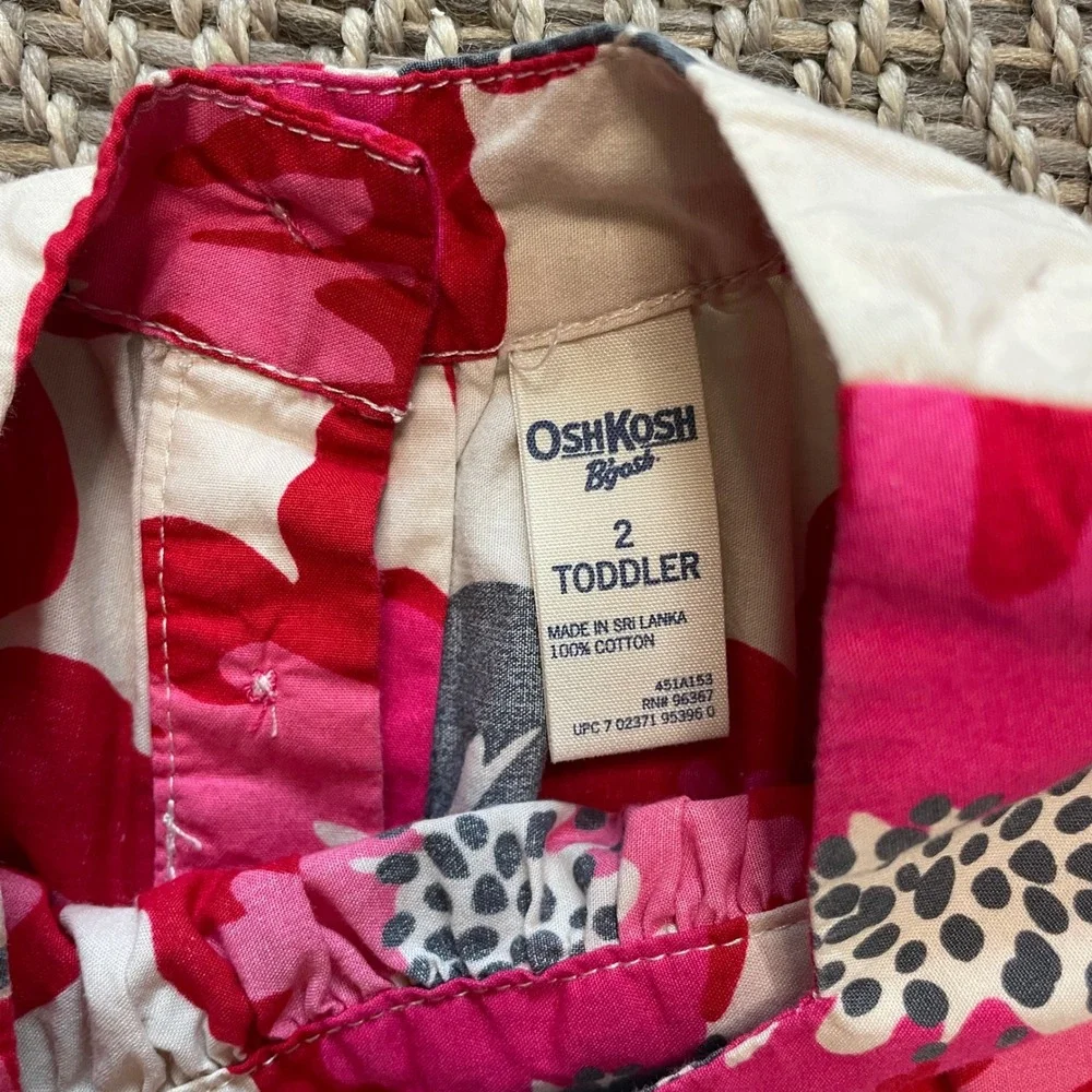 OshKosh B'gosh 2T Floral Dress 100% Cotton Long Sleeve Pink Red Toddler